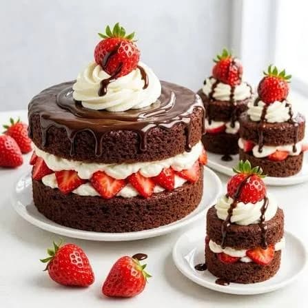 Pastelera chocolate y frutillas frescas
